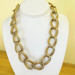Necklace Vtg Double-Link Curb Chain Statement Chunky Retro Toggle  Gold Tone